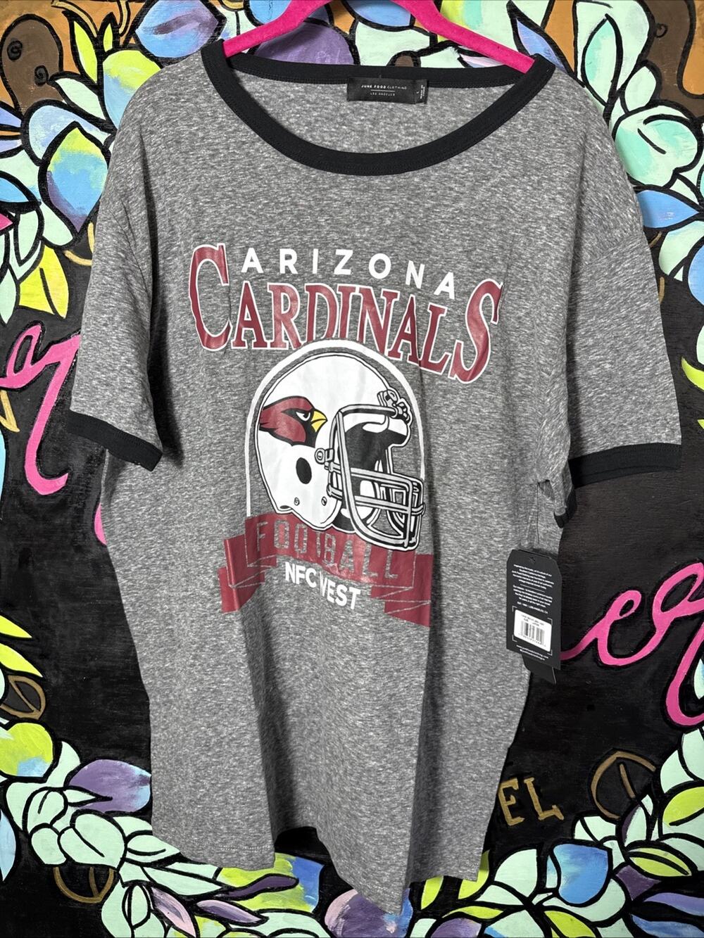 NFL Junk Food Clothing Arizona Cardinals Backyard Ringer Tee T-shir, Large, Grey